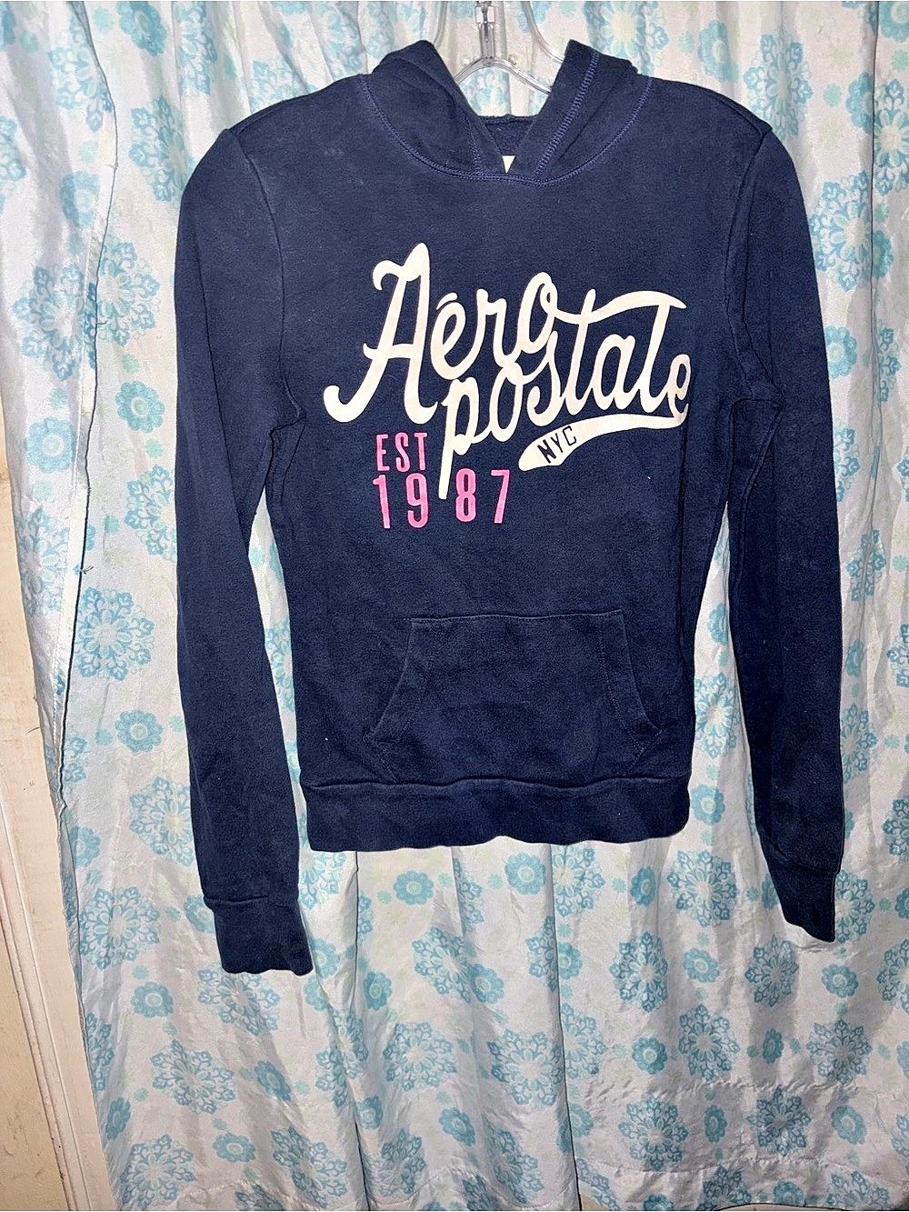 Aeropostale Est 1987 Logo Hoodie Graphic Pullover Blue XS